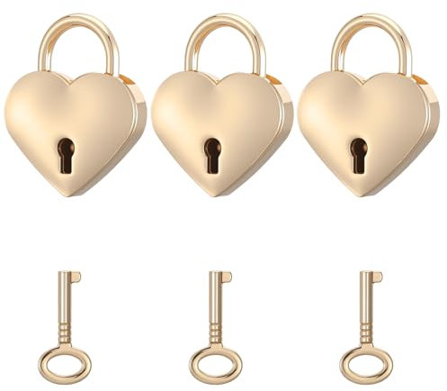 Lot de 3 mini cadenas avec clé, en forme de cœur, cadenas d'amour, vintage, petit cadenas avec clé, pour valise, sac à dos, sac, casier, journal intime