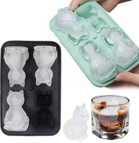2 Stück Silikonform Katze, Katze Eis Würfel Tray Form - 3D Katze Form Eis Würfel Trays,Wiederverwendbar Eiswürfel Form für Cocktail Whisky Obst Wein und Kaffee