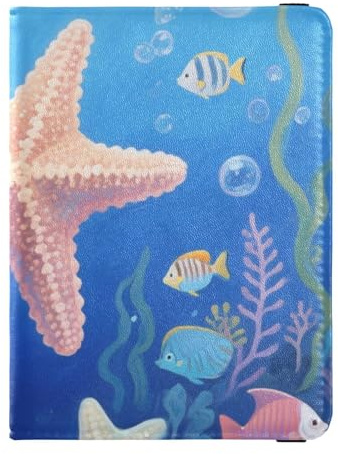 Sea Stars Unterwasser-Szene, Leder, Reisepass- und Impfkartenhalter, Kombi-Reisepasshülle mit Impfkartenschlitz, Reisepasshülle mit RFID-Blockierung, für Damen und Herren, wasserdicht