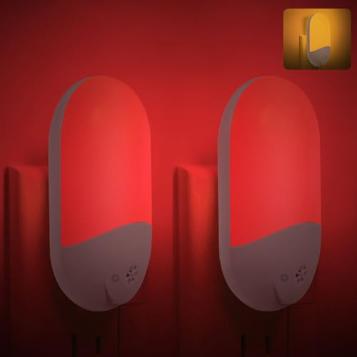 Finezeal 670nm Red & Amber Light Night Light for Sleep[2 Pack] - Zero Blue Light, with Dusk to Dawn Sensor Auto On/Off LED Red Night Light Plug into Wall for Nursery Bedroom Bathroom