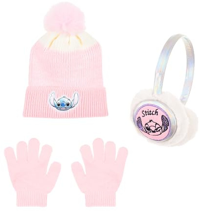 Disney Stitch Bonnet, Gants et Cache-Oreilles pour Filles, Chapeau d'hiver Scintillant pour Enfants, Cadeau pour Filles