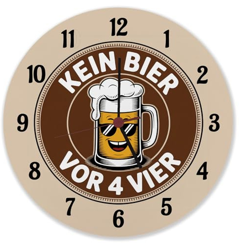 speecheese Bierglas Cartoon - Kein Bier vor Vier Spruch Wanduhr aus Alu lustige Uhr für Bierliebhaber und Humorvolle Deko