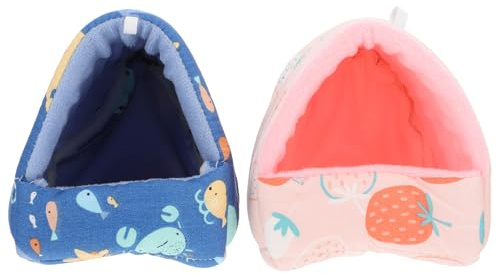 GARVALON 2 Stück Teiliges Hamsternest aus Weichem Baumwollmaterial Kleines Warmes Kuschelnest für Kleintiere Wie Hamster Igel und Meerschweinchen Winddichtes Winterhaus in Rosa mit Erdbeer