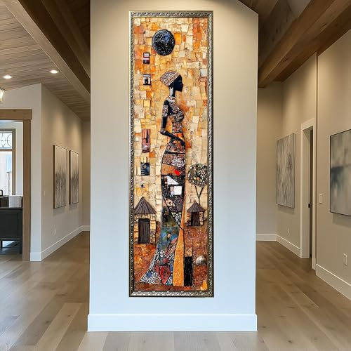 YUSUZHU Afrikanische Frau Wandkunst: Lange, schmale afrikanische Stammeswanddekoration, großes Leinwandbild, ethnische Heimdekoration, afrikanisches Kunstwerk (45 x 135 cm/rahmenlos)