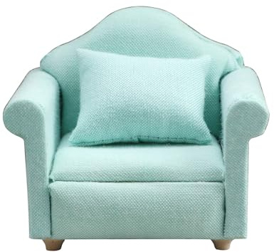 JVHLOV Miniatur Puppenhaus Sessel 1:12 – Mini Sofa mit Kissen, Stoffstuhl für Wohnzimmer Deko, Puppenhaus Möbel (Mintgrün)
