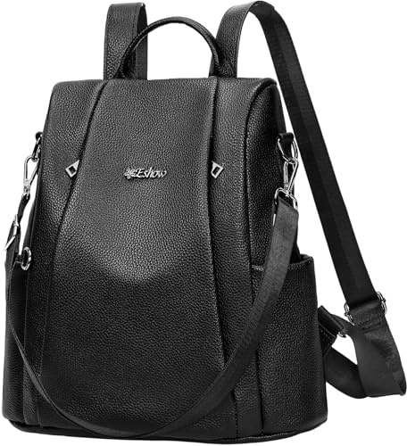 Eshow Rucksack Damen Klein Diebstahlsicher aus Echtleder 3-in-1 Schwarz | Cityrucksack für Freizeit Alltag Pendeln Schule Arbeit Reisen Büro Einkaufen, Wasserabweisend, Elegant, Modern für Frauen