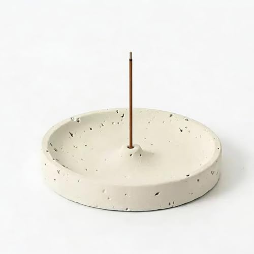 JanYoo Stein Räucherstäbchenhalter, Handgefertigter Räucherstäbchen Hohler Stein Halter Räuchergefäß Weihrauchhalter Brenner Incense Meditation Zubehör für Heimdekoration, Yoga(Weiß)