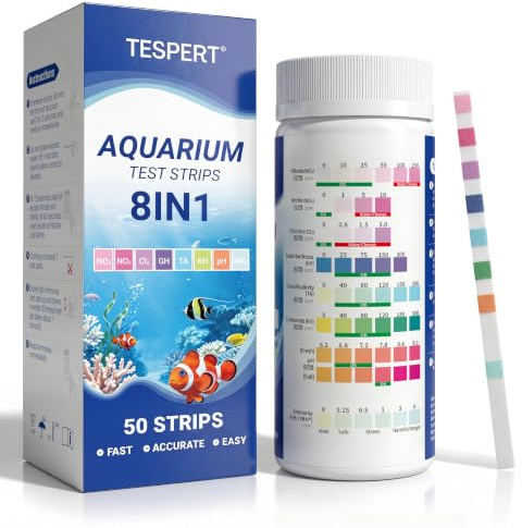 8 in 1 Aquarium Teststreifen, 150 Streifen Aquarium Water Test Kits | Wassertest Aquarium für Ammoniak, Nitrat, Nitrit, Chlor, Gesamthärte, Gesamtalkalität, Carbonat, pH
