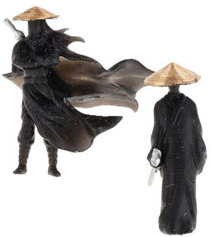 Angoily 2 Pièces Figurine et Polyvalente en Résine Noire Miniature de Guerrier Chinois Décoration de Bonsaï Réaliste pour Bureau ou Jardin Miniature