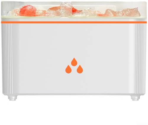 USB-Aromatherapie-Diffusor mit Salzstein, Luftbefeuchter, 7 Farben, Stimmungslicht, leiser Flammeneffekt für Schlafzimmer, Büro, 14 x 6,3 x 9,2 cm (weiß)