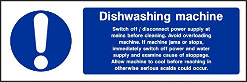 (MULTI-PACK 5x) 300mmx100mm Dishwasher Sign (Self Adhesive Sticker H&S Kitchen Food Hygiene). VAT Invoice Supplied