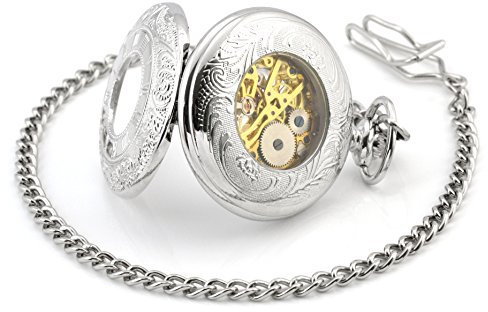 Infinite U Doppia Visualizzazione dell'Ora Scheletro Hollow Acciaio Hand-Vento Orologio Da Tasca Meccanico Argento