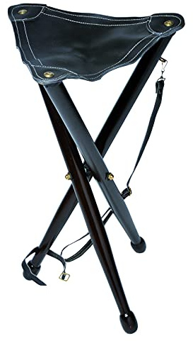 Januel – Dreibeinsitz Hatier – Füße aus Holz – Sitzfläche Leder – Höhe 65 cm – Freizeit Natur Outdoor Camping Jagd Angeln Bushcraft – Braun – mit Schultergurt – robust und langlebig