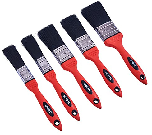 Amtech G4390 Decorating Paint Brushes Set, Synthetic No Bristle Loss with Soft Handle, Available in 3 Sizes, Multi-Colour, 2 x 1”, 2 x 1.5” and 1 x 2”, Set of 5 Pieces
