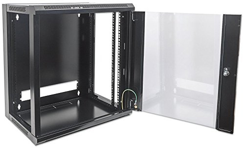 kab24® Netzwerkschrank Serverschrank Wandhehäuse Netzwerk Wandschrank Wandverteiler SOHO Schrank schwarz 19 Zoll 12 HE H:63,5 x B:57 x T:45cm