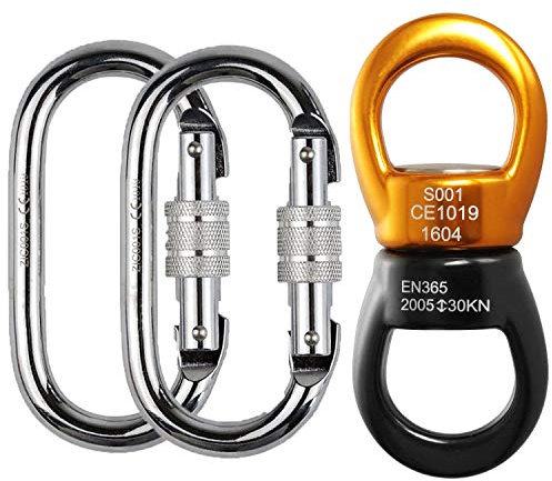 Malayas-seguridad triangular dispositivo de rotación de aleación de aluminio para colgar accesorio de gancho giratorio de escalada 30 kN 360 Degree conector giratorio de cuerda con 2 mosquetón, Dorado