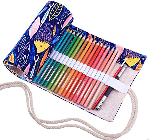 abaría - Bolso para lápices, Grande Estuche Enrollable para 72 lapices Colores, portalápices de Lona, Bolsa Organizador lápices para Infantil Adulto, pez Azul 72 (No Incluyendo los lápices)