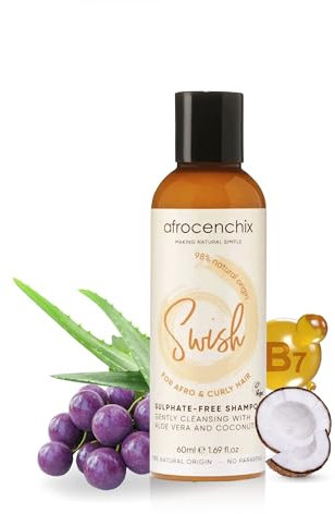 Afrocenchix Swish preisgekröntes sulfatfreies Shampoo für gesundes Haarwachstum, SLS-freies Reinigungsshampoo mit Aloe Vera und Kokosöl, repariert Schäden, stärkt und verleiht Glanz, Ekzem-sicher, 60