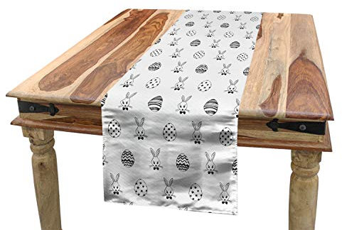 ABAKUHAUS Ostern Tischläufer, Kaninchen Gemusterte Eier, Esszimmer Küche Rechteckiger Dekorativer Tischläufer, 40 x 180 cm, Weiß Schwarz