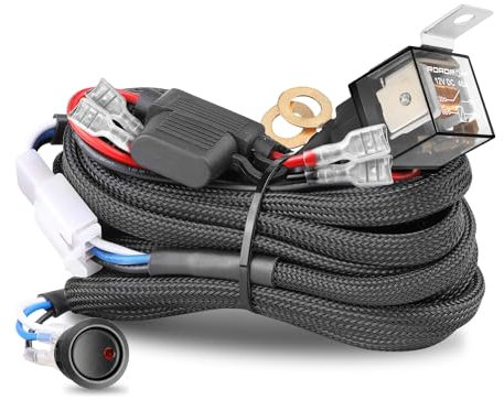 Nirider Faisceau de câblage 2 fils, 12 V 40 A, interrupteur rocher, fusible en nylon, kit de faisceau de câblage pour barres lumineuses LED, feux de brouillard, feux de travail, lampes de conduite