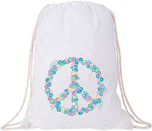 EZYshirt® Hippie Peace Flower Power Baumwoll Stoffbeutel
