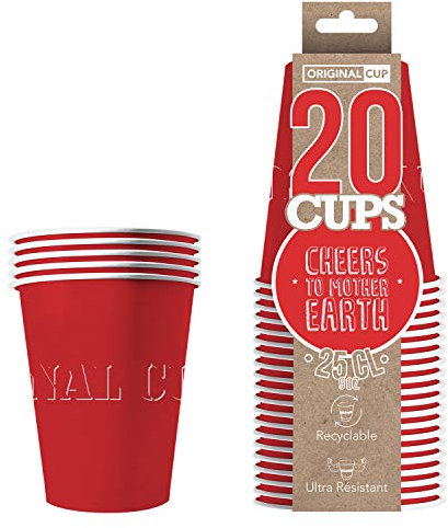 Original Cup 20 Gobelets américains carton recyclable rouges 25 cl - Rouge - Taille Unique