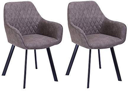 SalesFever Esszimmerstuhl Columbus 2er Set | Bezug in Microfaser Taupe | Armlehnstuhl gepolstert mit Steppung | Gestell Metall schwarz