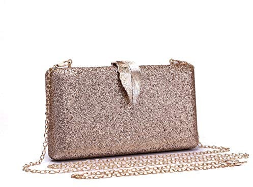 Elegant Shiny Hexagon Wedding Party Bridal Evening Clutch Bag For Women with a Unique Leaf Design Clasp (Rose gold)