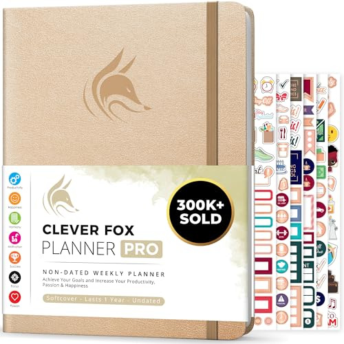 Clever Fox Planner PRO, Undated Weekly Planner, 21.5x28cm Pearl | Large monthly & weekly life planner, undated layout, habit tracker, goal setting, to-do list, 120gsm paper, lay-flat binding