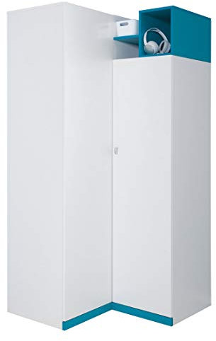 Furniture24 Eckschrank MOBI MO1 Eckkleiderschrank Schrank Jugendzimmerschrank (Weiß/Türkis)