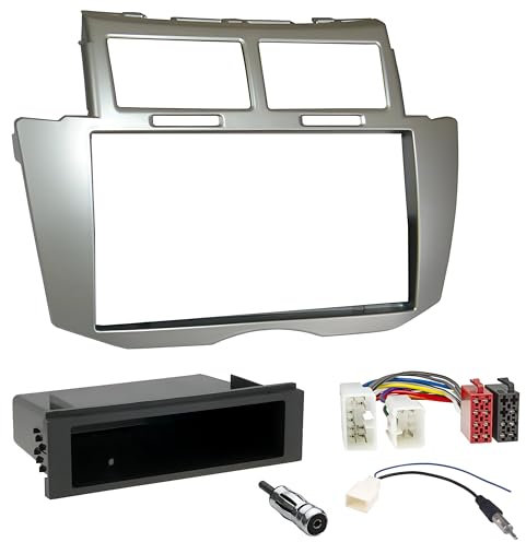 Sound-way 1 DIN / 2 DIN Autoradio Radioblende RadioRahmen, Antennenadapter, ISO-Anschlusskabel kompatibel mit Toyota Yaris 2005-2011