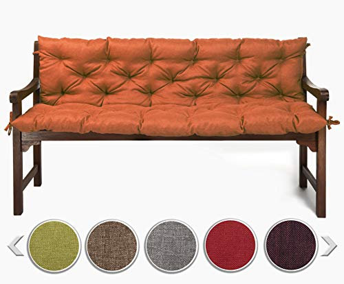 sunnypillow Bankauflage für Gartenbank Outdoor - Sitzkissen und Rückenkissen für Bank 150 x 40 x 40 cm - Polsterauflage für Hollywoodschaukel, Gartenschaukelkissen - Gartenkissen, Bankkissen Orange