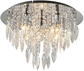 M2 OUTLET: LED-Kristall-Deckenleuchte/Kronleuchter (Chrom) Ø46cm, klar mit Besätzen