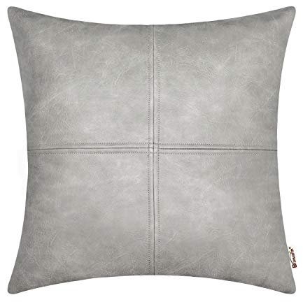 BRAWARM Hochwertiger Kissenbezug für Sofa, Couch, Heimdekoration, einfarbig, luxuriöses Kunstleder, handgenäht, 40cm x 40cm Grau
