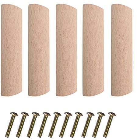 Metany 5 Stück unlackierte Schubladengriffe aus Holz, Holzgriff für Küchenschränke, Möbel, Kommoden, Schränke, Schubladen, Griffe