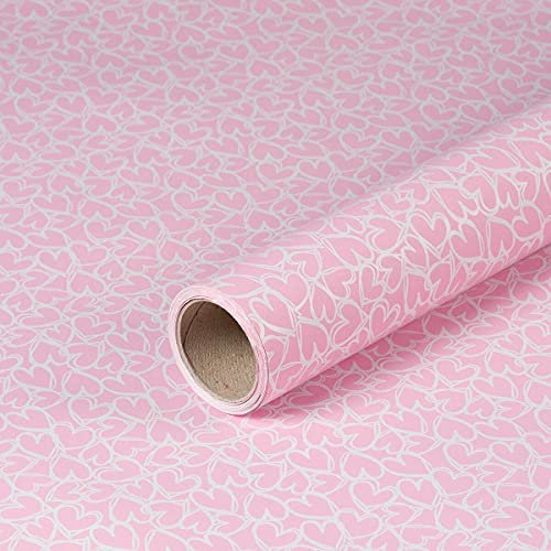Geschenkpapier Rosa mit weißen Herzen, Geburtstagspapier, 0,70 x 10 m