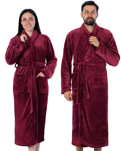 Gräfenstayn® Damen & Herren Kuschelfleece Bademantel ohne Kapuze mit Öko-Tex Standard 100 in Größe S-XXXL (XXXL, Bordeaux)