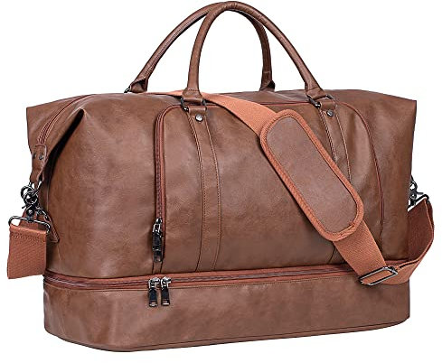 Übernachtung, Reisetasche, Segeltuch, Leder, übergroße Wochenendtasche, große Handgepäcktasche, Reisetasche für Damen und Herren, [U] Braun, Modisch