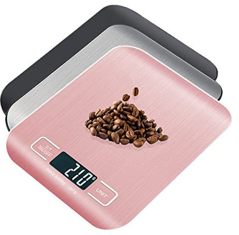 Balance de cuisine 5 kg/1 g avec écran LCD rétroéclairé et fonction Tara multifonction en acier inoxydable pour pese nourriture/cuisine/four/poids (5 kg)