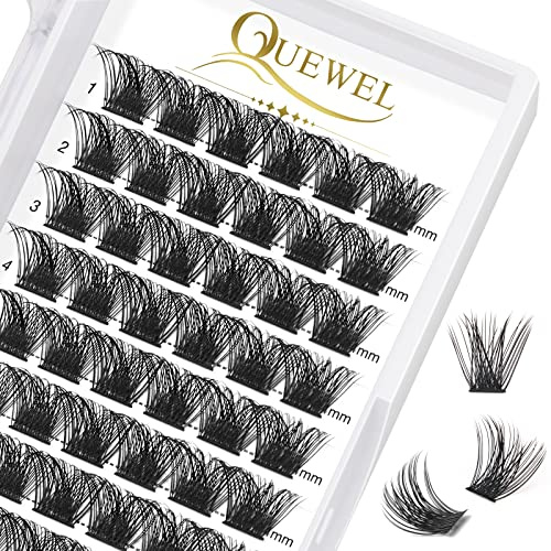 QUEWEL Cluster-Lashes 72 Pcs Individual-Lashes Wide Stem | D Curl 8-16mm DIY Eyelash Extension False Lashes Individual Natural&Mega Styles Soft for Makeup Use at Home (Mega-D-14)