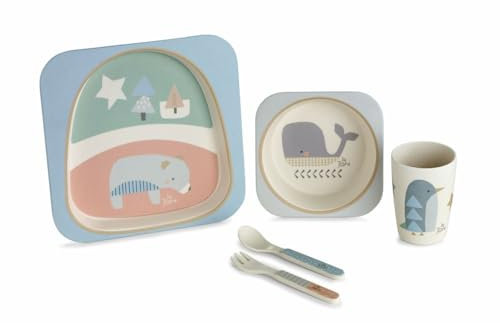 Jané Set Vajilla de Melamina, 5 piezas, a Partir de 4 Meses, Válido para Lavavajillas y Microondas, Multicolor