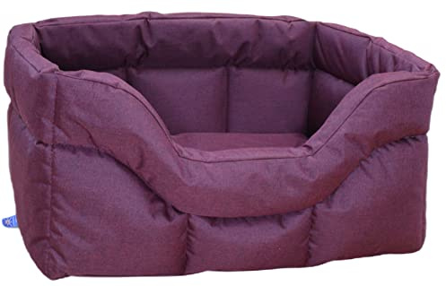 P & L Superior Pet Beds Country Dog Heavy Duty Rectangular Waterproof Red Wine Softee Bed Large Internal L75cm X W60 cm H27cm / Base Cushion 8cm thickness