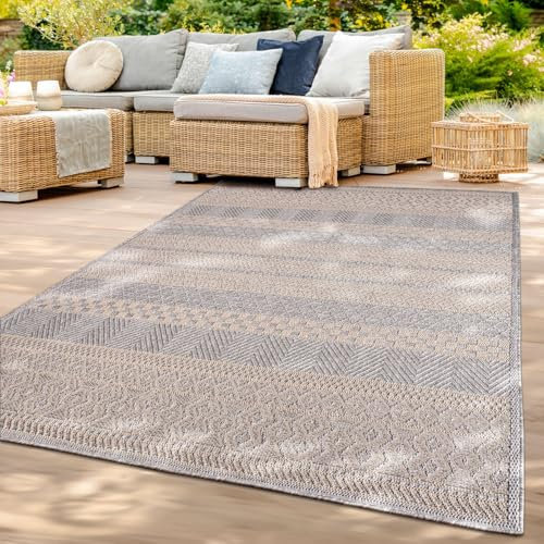 TT Home In-& Outdoor Teppich Wetterfest Balkon Küche Wohnzimmer Boho Rauten Design, Farbe: Grau, Größe:80x250 cm