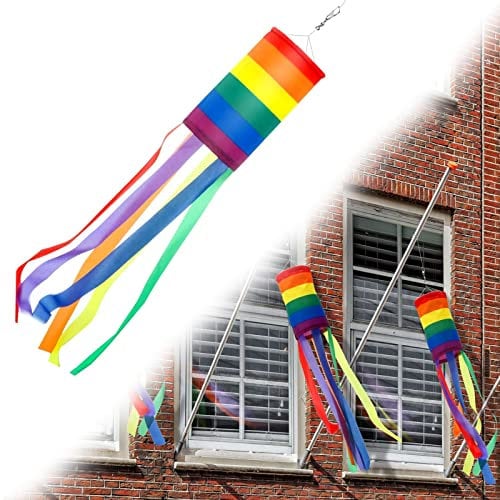 Manica a Vento Arcobaleno,Manica a Vento,Manica a Vento da Esterno,Gay Manica a Vento,Bandiera Gay,Manica a Vento in Nylon,per Giardino Interno,parata del Mese del Gay Pride,88X13cm,1 Pezzo