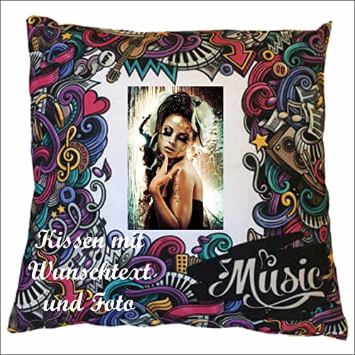 INDIGOS UG - Foto-Kissen mit eigenem Foto individuell Bedruckt - Mad Musik - selbst gestalten - 38x38 cm - bunt - mit Kissenfüllung - personalisierte Geschenkidee - Kopfkissen - Fotokissen