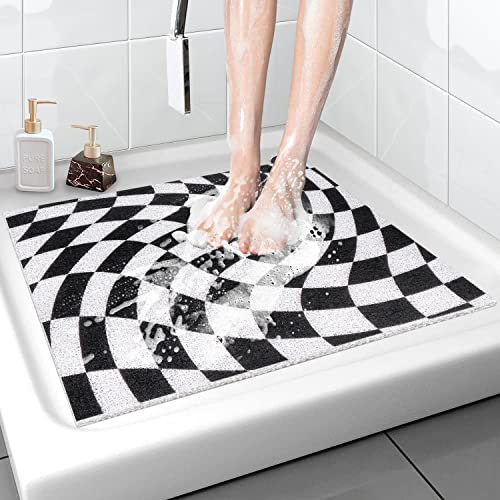 Sicherheits Duschmatte rutschfest 60x60cm, Weich Komfort Badematte mit Ablauflöchern, PVC-Luffa Massage Duschmatten für Nassbereiche, Schnell trocknend