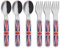 EXZACT Kinderbesteck 6-teilig Edelstahl 18/10 Kinderbesteck Set 3 x Gabeln, 3 x Esslöffel Kunststoffgriff, Kleinkindutensilien BPA-frei – Union Jack (3 Gabeln + 3 Löffel)