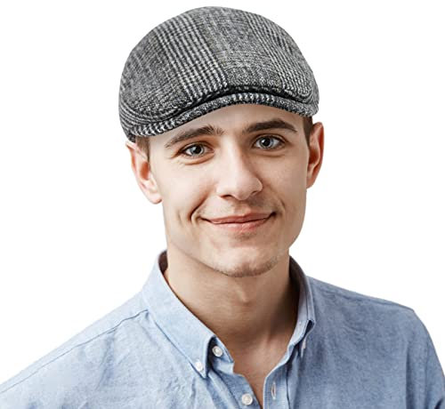 HAPPYPOP 50% Wolle Schirmmütze Herren Schiebermütze Schwarz Driving Cabbie Jagd Flatcap Newsboy Cap