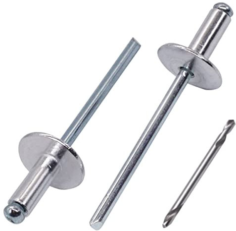 SKIR'CO Remaches ciegos de aluminio con brida grande (300 piezas) 4.0 x 10 mm, mandril de acero, broca incluida