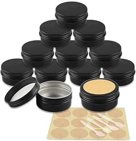 YANCAER 24 Pièces Pots en Aluminium Noir Mat de 50ml avec Couvercle - D57mm x H28mm Vide Ronde Cosmétiques Pot Conteneurs de Voyage pour Maquillage, Crème, Baume à Lèvres, Mini Bougies
